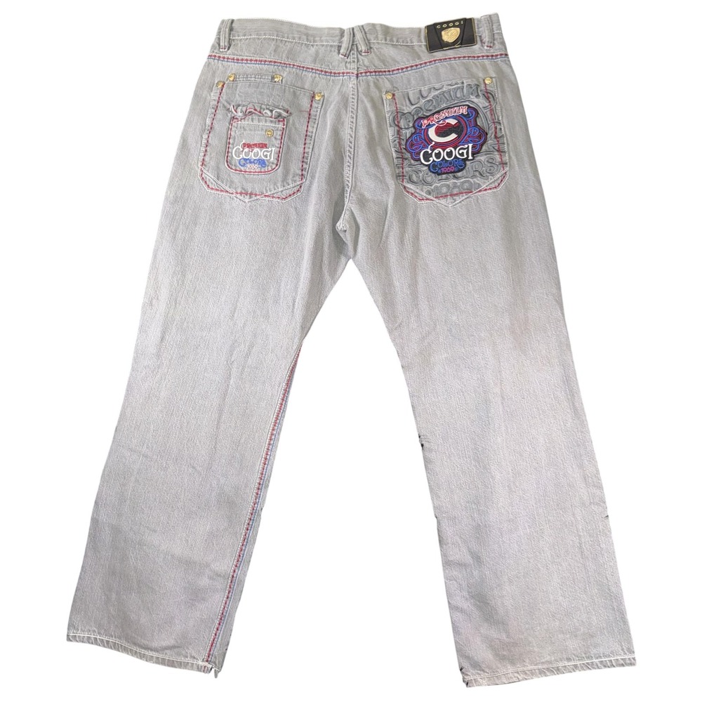 Coogi Jeans Mens 42x35 Gray Premium Colors Embroidered‎ Back Pockets Baggy Y2K